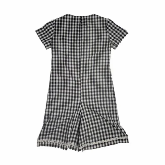 VINTAGE‎ 60s romper black and white check plaid ruffled shorts S